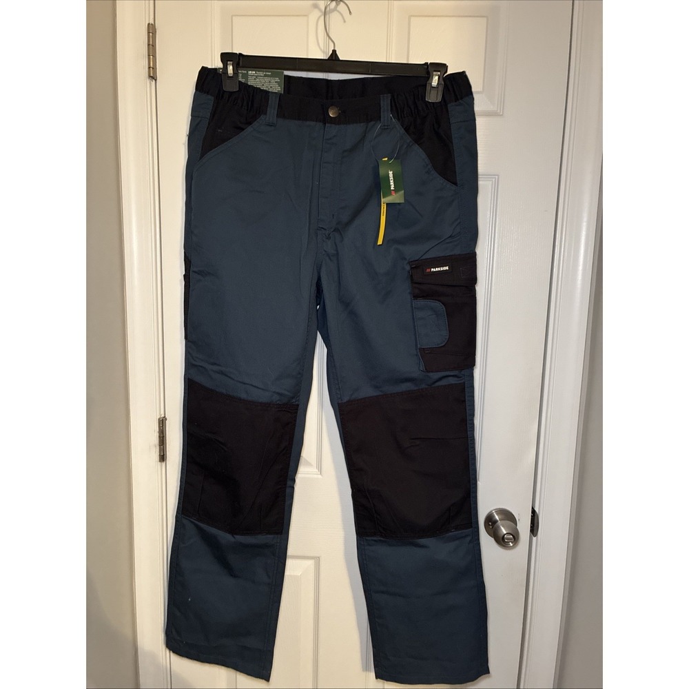Parkside Mens Blue/Blk Utility Cargo Lined Work Pants Sz 40 Reinforced Knee